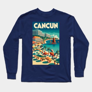 A Vintage Travel Art of Cancun - Mexico Long Sleeve T-Shirt